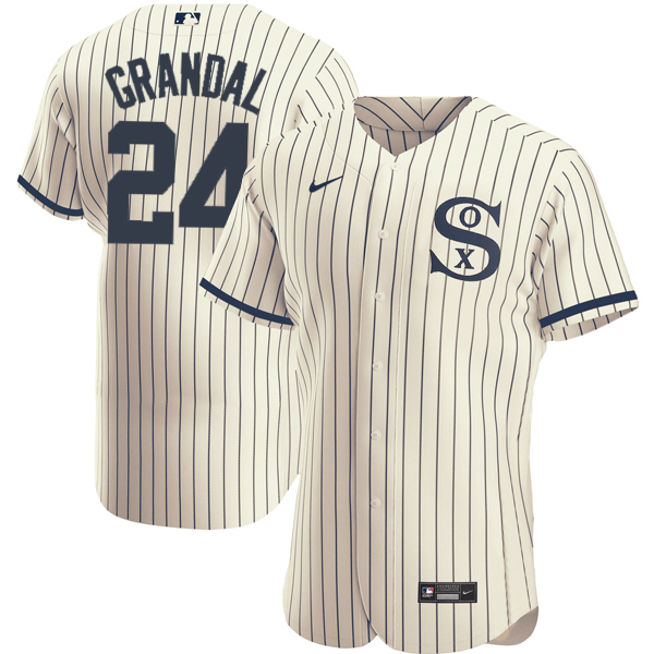 Men's Chicago White Sox #24 Yasmani Grandal 2021 Cream/Navy Field of Dreams Name&Number Flex Base Stitched Jersey